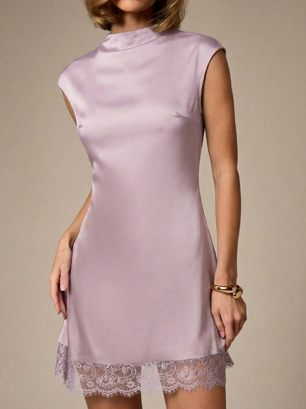 Lilac Purple Elegant Women's Mock Neck Sleeveless Dress